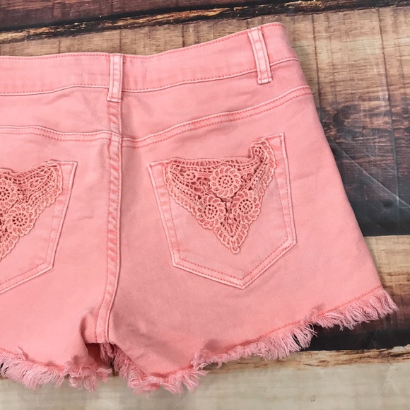 Bright Pink Lace Detail Denim Shorts Jean - Picture 3 of 8